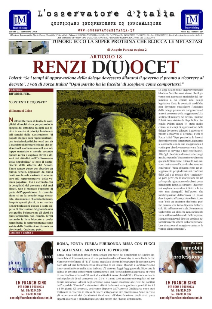 L'osservatore d'Italia edizione del 22 Settembre 2014